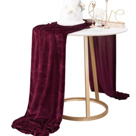 Socomi Burgundy Wine Red Velvet Table Runner 20 x 120 Inches 10ft Luxurious Thick Cotton Christmas Thanksgiving Wedding Runner for New Year Bridal Shower