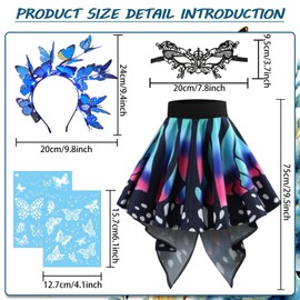 TZQFROCE Pack of 5 Butterfly Costume Women's Carnival Costume Butterfly with Butterfly Headband, Eye Mask, Butterfly Tattoo Carnival Costume Women for Party Cosplay (L)