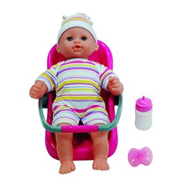 DOLLSWORLD from Peterkin | Baby Travel Set Doll | 30cm soft bodied doll with 16 real baby sounds! Includes removable outfit, dummy, bottle and car carrier | Dolls & Accessories | Ages 18m+