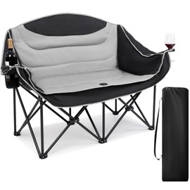 UBALANCE Folding Outdoor Camping Chairs for Adults, Heavy Duty 650LBS Double Chair Oversized Loveseat for Men Women, Portable Comfortable Lawn Chair for Sport Picnic Beach Fishing (Gray)