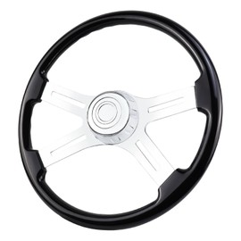 QYMOPAY 18" Solid Wood lacquering Truck Steering Wheel 4 Spoke Aluminum Chrome Plated Steering Wheel for Semi-Trailers,Trucks for Kenworth,Peterbilt,Volvo, Freightliner (black)