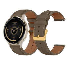 18 mm Leather Strap Compatible with Garmin Venu 3S 41 mm/Forerunner 265S/Forerunner 255S, Leather Watch Strap Replacement Straps for Garmin Vivoactive 4S 40 mm/Vivomove 3S 39 mm, Khaki