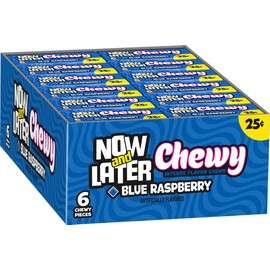 Now & Later Soft Taffy Chews Candy, Blue Raspberry, 0.93 Ounce Bar, Pack of 24
