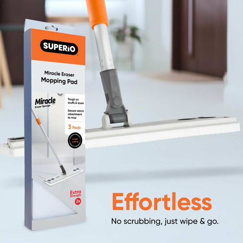 Superio Magic Eraser Mopping Pads, Miracle Sponges Mop Pad for