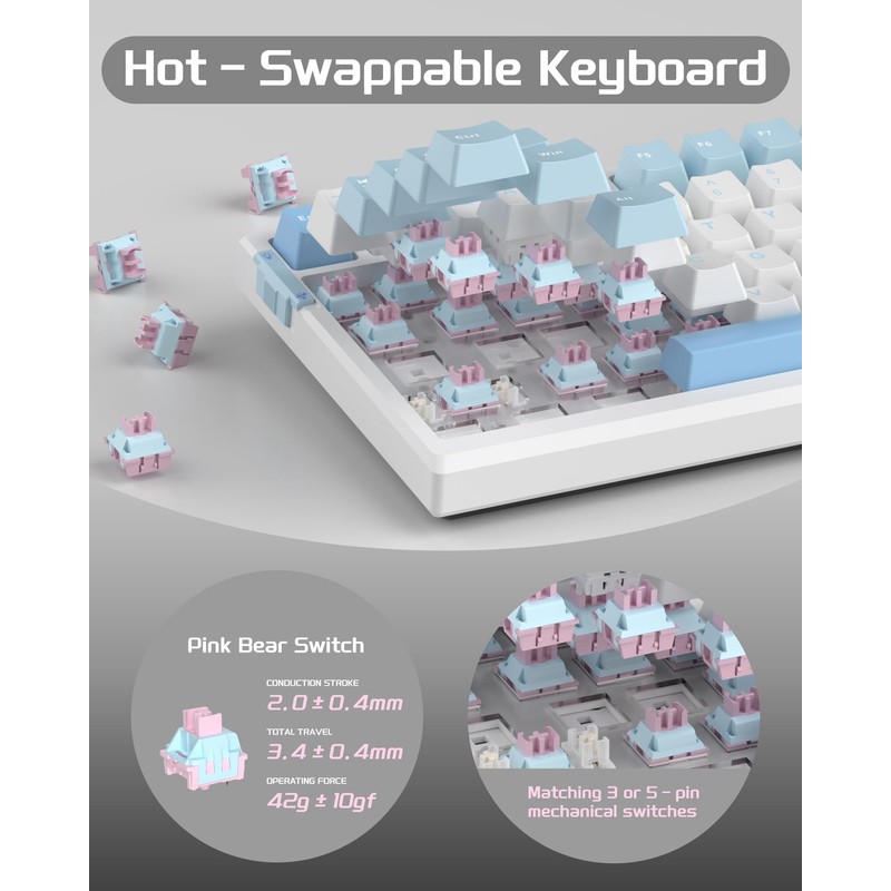 MageGee SKY81 75% Mechanical Gaming Keyboard, Hot Swappable Wired Custom