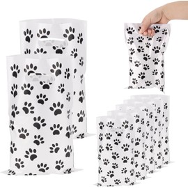 WADY 50 Pcs Paw Gift Bags Bulk Pet Plastic Treat Bags, Paw Gift Bags with Handles, Dog Paw Candy Bags Puppy Dogs Goodie Bags Paw Printed Treat Bags for Dog Birthday Party Supplies