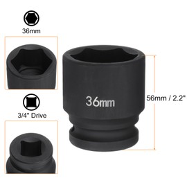 HARFINGTON 6-Point Impact Socket 3/4" Drive 36mm Metric 40Cr Alloy Steel Spindle Axle Nut Impact Socket