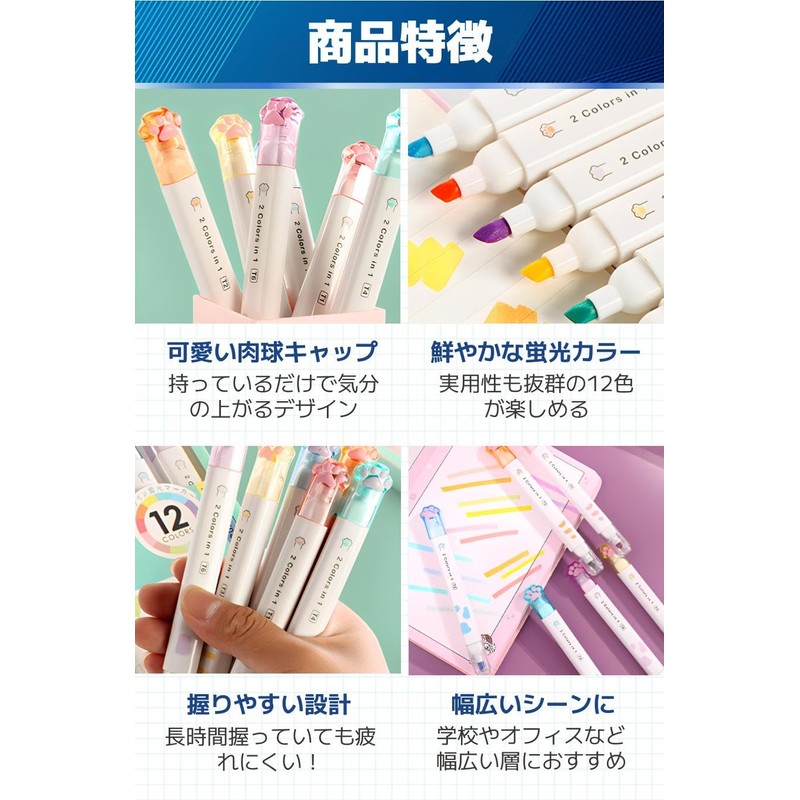 fogman Highlighter Marker Line Marker Cute Pastel Stationery Set of