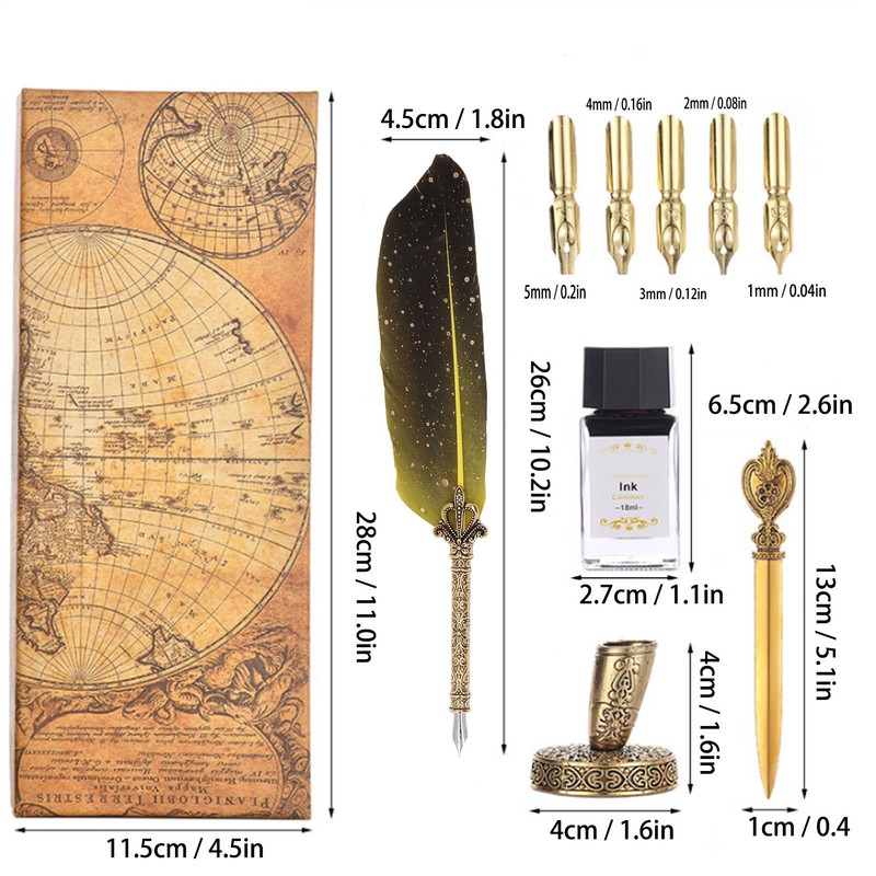 Feather Pen Set with 5 Interchangeable Nib Letter Opener Pen