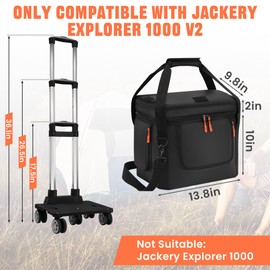Carrying Case with Wheels Compatible with Jackery Explorer 1000 V2, Portable Power Station Travel Bag Padded for Explorer 1000 V2 with Detachable Trolley, Multi-pocket & Adjustable Shoulder Strap