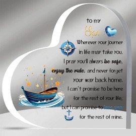 Son Inspirational Birthday Gifts Acrylic Plaques My Boy Graduation Gift Men Christmas Appreciate Cute Heart Signs for Him Best Go to University Encourage Souvenirs From Dad Mum
