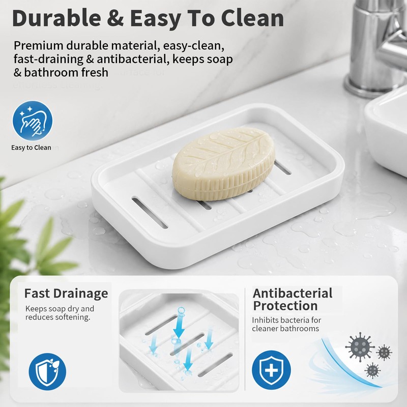 Draining Soap Dish 2-Pack – Holder for Bathroom & Kitchen