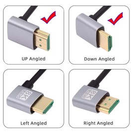 NFHK HDMI 2.1 Ultra Thin HDTV Cable 8K 4K Hyper Super Flexible Slim Cord Down Angled to Up Angled 90 Degree Type-A for Computer HDTV