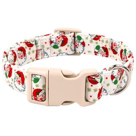 anlvico Christmas Dog Collar for Small Dogs，Adjustable Cotton White Snowflake Dog Collars Santa Claus Puppy Collar for Male Female Boy and Girl Dogs, S
