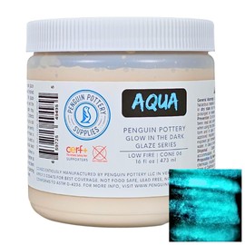 Penguin Pottery - Glow in The Dark Pottery Glaze - Aqua - Low Fire Glaze Cone 06 - Glow in The Dark Paint for Ceramics (16 oz | 473 ml)