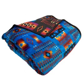 Sacred Thread Aztec Blanket Fleece, Reversible Native American Blanket, Western Throw, Native American Western (Blue Flannel), Queen (79”x95”)