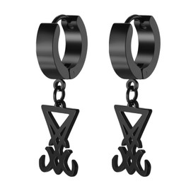 Lucifer Men's Earrings Black Beard Style Satanic Symbol Pattern Stud Earrings Huggie Hoop Pagan Church Unique Ear Hooks with Mystical Symbolism, Stainless Steel
