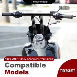 TIGERSGATE 16 inch Narrow T Bars handlebars for 1996-2017 Harley Sportster/Dyna/Softail, Black