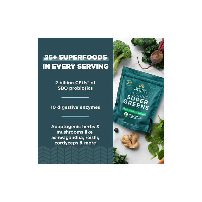 Ancient Nutrition Super Greens Polvo Orgánico 100 Porciones