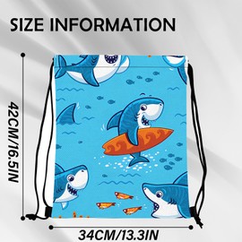 BHAHB Drawstring Backpack for String Bag Waterproof Cute Sports Beach Swimming Travel (13"×17")-Shark