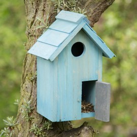 Relaxdays Nesting Box, Bird House, Wooden Door, Small Hole, Songbirds, HBT: 24.3 x 17 x 12 cm, assorted colours
