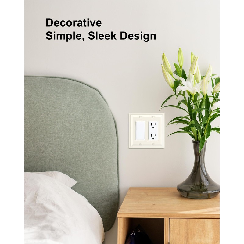 2-Pack Decorative Double Decorator Outlet Cover Plate, Light Almond Durable