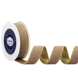 VATIN Champagne Velvet Wired Ribbon 1" Metallic Champagne Gold Velvet Christmas Ribbon for Floral Arrangements Wrapping Gifts Stylish Decor Creation -Continuous 5 Yards