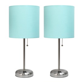 Maykoosh Art Nouveau Allure Brushed Steel Stick Table Desk Lamp with Charging Outlet and Drum Fabric Shade 2 Pack Set, Shade
