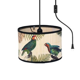 Bioaqua Bamboo Pendant Light with Plug in Cord （15ft）,Macrame Boho Hanging Lamp with Pattern,Bohemian Hanging Lights for Kitchen Bedroom Living Room Decor Bamboo lamp Shade