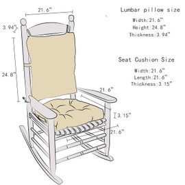ALIBO Extra Large Recliner Low Back Lumbar Support Pillow and Tufted Seat Cushion Set with Adjustable Straps,Wood Rocking Chair/Egg Chair Swing Nonslip Highback Backrest with Ties