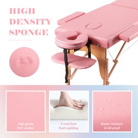 CHRUN Massage Table Portable Wide Massage Bed 84 Inches Spa Bed 2 Fold Table 9 Heigh Adjustable Carry Case Salon Bed Face Cradle Bed Pink
