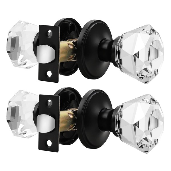 2 Pack Orger Crystal Diamond Door Knobs, Interior Keyless Non-Locking