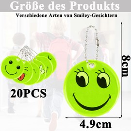 luckaide Children's Reflectors, Pack of 20 Safety Reflectors, Key Fob Smiley Pendants, Reflector Pendant Children for School Bags, Backpacks, Cycling