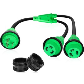 Kanayu 3FT RV Marine Boat Shore Power Adapter L5-30P Male 30A Plug to (2) 30A L5–30R Female, 30 Amp Y Splitter with Locking Ring and Collar