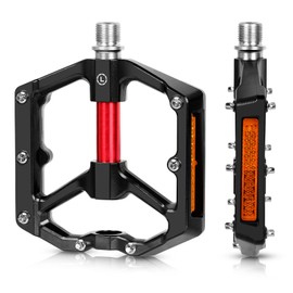 Libershine Road Bike / Mountain Bike Pedals, Non-Slip CNC Aluminium Platform, 9/16 Inch with Reflectors, 3 Sealed Bearings, Non-Slip Pedals with Removable Nails for Road Bike, MTB, E-Bike