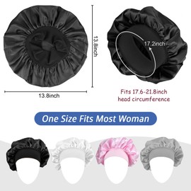 QIANCAIWANG 1 Pack Satin Bonnet, Hair Bonnet for Sleeping, Sleep Hair Cap, Silk Hair Wrap for Women, Girls, Curly Hair (Black)
