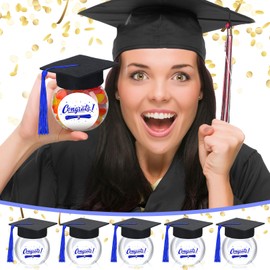 Mimorou 12 Sets Graduation Cap Candy Jars Boxes Favors Bulk Plastic Graduation Chocolate Gum Bottles Containers Class of 2025 High School Party Gifts for Guests(Blue)