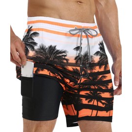 APTRO Men's Swim Trunks with Compression Liner 5 Inch Bathing Suit Beach Swimsuits #C196 L