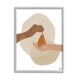 Stupell Industries Abstract Pear Offering Reaching Hands Earth Tones, Designed by Birch&Ink Gray Framed Wall Art, 11 x 14, White