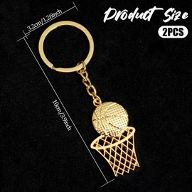YQQYG 2 PCS Basketball Keychains, Metal Basketball Hoop Keychain, Gold Ball Keychain Silver Sports Keychains, Mini Ball Backpack Key Ring for Men Boys Birthday Gifts
