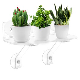 15-Inch Window Boxes Sill Planter Suction Cup Holder, 5-Inch Extra Wide Window Sill Extender, with Load Bearing Bracket for Herbs, Succulents, Clear Acrylic Indoor Plant Stand