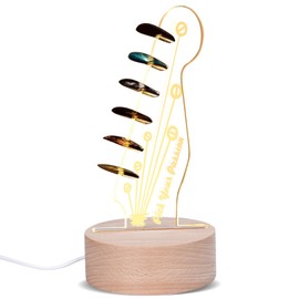 Electric guitar plectrum holder illuminated, acrylic electric guitar headstock shaped plectrum holder for storing and displaying plectrums, warm ambient light guitarist guitar accessory gift