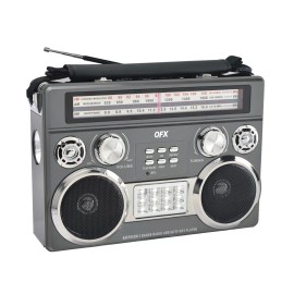 QFX Gray Portable Retro AM/FM/SW 3-Band Radio With Flashlight Bluetooth Boombox