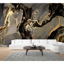 WFBHUA-Black and Golden Marble Wallpaper Modern Large Art Photo Wall Murals Living Room Bedroom Office (Not Peel and Stick)