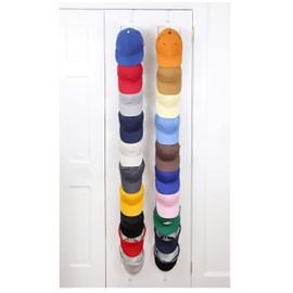 Perfect Curve Hat Organizer Cap Rack FAV | Hat Racks | Hold up to 40 caps | Over Door Organizer for Baseball Hat | Fitted & Adjustable Caps & Visors | Door Slam Proof | 2 Straps | White