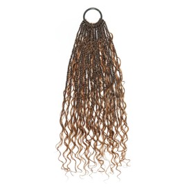 18" Crochet Deep Wave Boho Box Braids With Human Hair Curls 100 Strands/Pack, Ombre Brown