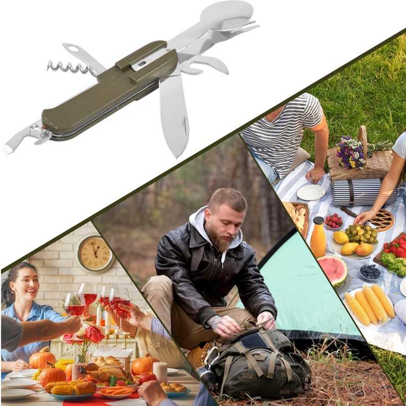 Tibapla 2Pcs Multi Functional Folding Camping Cutlery, 7 in 1