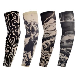 Set of 4 Tattoo Sleeves Set Fake Sun Cream Arm Warmers, Tattoo Sleeves Tattoo Arm Stocking for Men Women Temporary Tattoo Stocking Arm for Halloween Basketball Cycling Driving Sun Protection