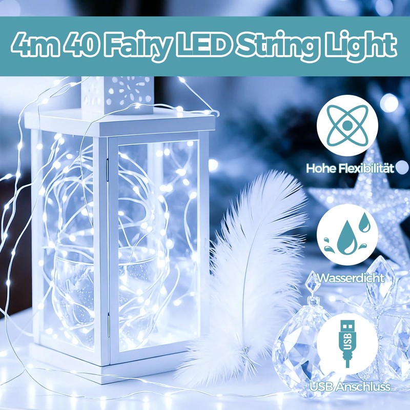 Catena di luci LED ALEGRE con USB, 4M 40 LED,