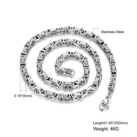 JewelryWe Jewellery, Men’s, Chain, Stainless Steel, Biker, Byzantine Chain, Necklace, Gold Silver, Width 5 mm, Length 55 cm, Silver